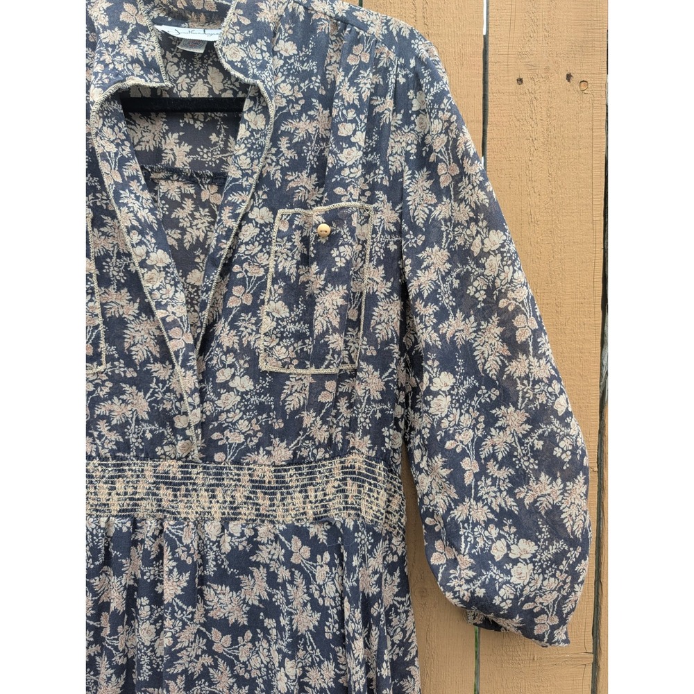 Womens Jonathan Logan Navy Blue Floral Midi Dress 13/14 Excellent Vintage 70s